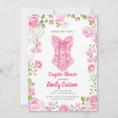 ピンクのバラのランジェリーのシャワー。 エレガントなブライダルパーティ 招待状 (正面)
