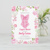 ピンクのバラのランジェリーのシャワー。 エレガントなブライダルパーティ 招待状 (スタンド正面)