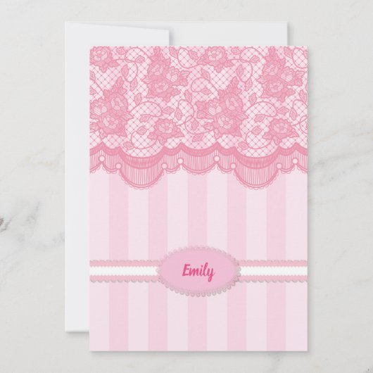 ピンクのバラのランジェリーのシャワー。 エレガントなブライダルパーティ 招待状 (裏面)