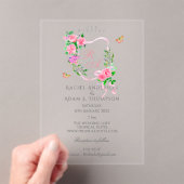 ピンクのバラのリボン付きモノグラム結婚式招待状 アクリル招待状 (インサイチュ (ポータブル))