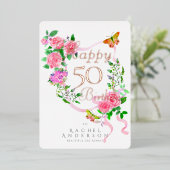 ピンクのバラのリボン 誕生日おめでとうの箔押しカード 箔シーズンカード (立ち正面)