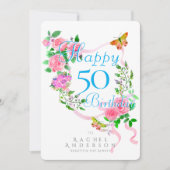 ピンクのバラのリボン 誕生日 シーズンカード (正面)