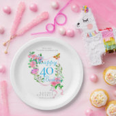 ピンクのバラのリボン 40歳の誕生日 ペーパープレート (パーティー)
