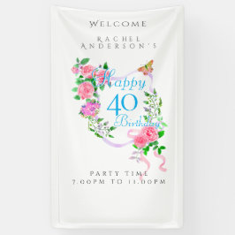 ピンクのバラのリボン 40歳の誕生日 横断幕