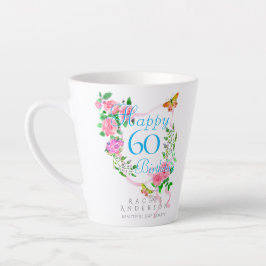ピンクのバラのリボン 60歳の誕生日 カフェラテマグ