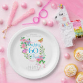 ピンクのバラのリボン 60歳の誕生日 ペーパープレート (パーティー)