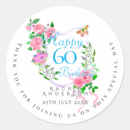 ピンクのバラのリボン 60歳の誕生日 ラウンドシール