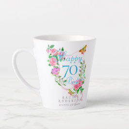 ピンクのバラのリボン 70歳の誕生日 カフェラテマグ