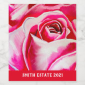 ピンクのバラのロマンチックな水彩画アート ワインラベル (シングルラベル)