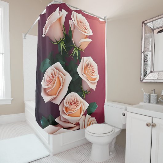 ピンクのバラのロマンチックな花束 シャワーカーテン (インサイチュ)