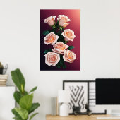 ピンクのバラのロマンチックな花束 ポスター (ホームオフィス)