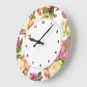 ピンクのバラのヴィンテージのバラの花柄の時計 ラージ壁時計 (傾斜)
