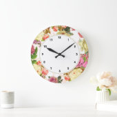 ピンクのバラのヴィンテージのバラの花柄の時計 ラージ壁時計 (ホーム)