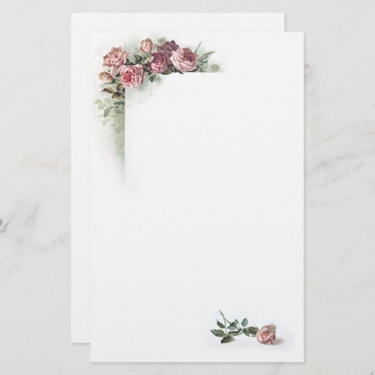 ピンクのバラのヴィンテージの文房具 便箋 (正面/裏面)