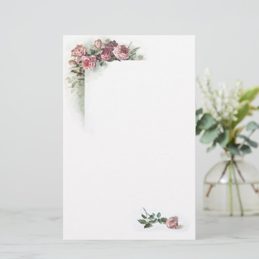 ピンクのバラのヴィンテージの文房具 便箋 (スタンド正面)