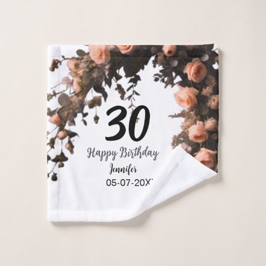 ピンクのバラのヴィンテージモダンの花30歳の誕生日 ウォッシュタオル (ウォッシュタオル)