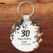 ピンクのバラのヴィンテージモダンの花30歳の誕生日 キーホルダー (裏面)