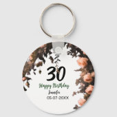 ピンクのバラのヴィンテージモダンの花30歳の誕生日 キーホルダー (裏面)