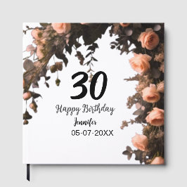 ピンクのバラのヴィンテージモダンの花30歳の誕生日 ゲストブック