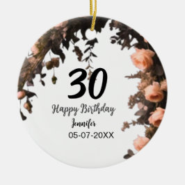 ピンクのバラのヴィンテージモダンの花30歳の誕生日 セラミックオーナメント