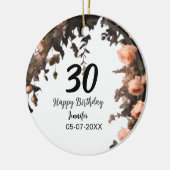 ピンクのバラのヴィンテージモダンの花30歳の誕生日 セラミックオーナメント (左)