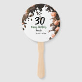 ピンクのバラのヴィンテージモダンの花30歳の誕生日 ハンドファン (裏面)
