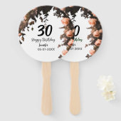 ピンクのバラのヴィンテージモダンの花30歳の誕生日 ハンドファン (正面&裏面)