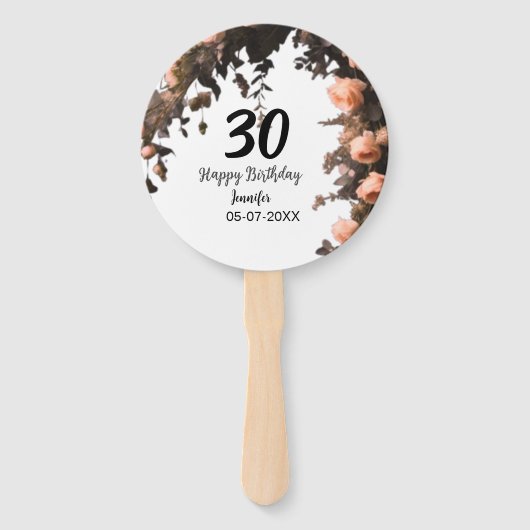 ピンクのバラのヴィンテージモダンの花30歳の誕生日 ハンドファン (正面)