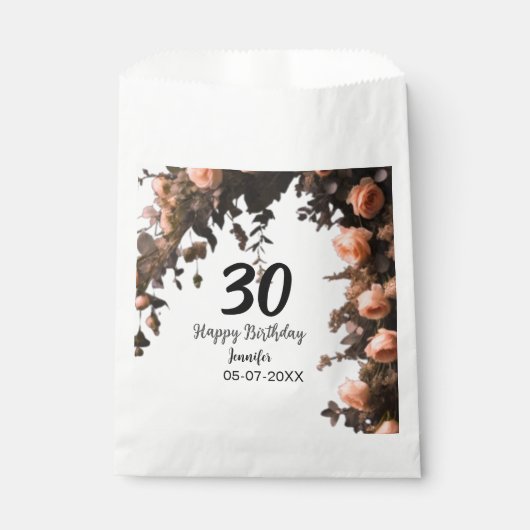 ピンクのバラのヴィンテージモダンの花30歳の誕生日 フェイバーバッグ (正面)