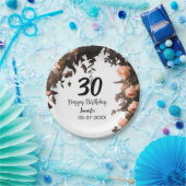 ピンクのバラのヴィンテージモダンの花30歳の誕生日 ペーパープレート (パーティー)