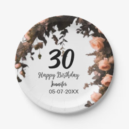 ピンクのバラのヴィンテージモダンの花30歳の誕生日 ペーパープレート