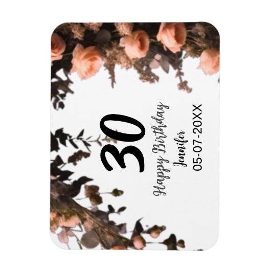 ピンクのバラのヴィンテージモダンの花30歳の誕生日 マグネット (縦)