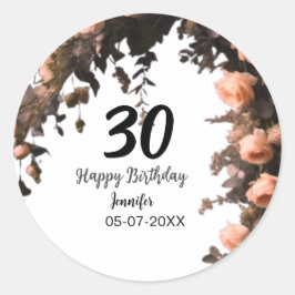 ピンクのバラのヴィンテージモダンの花30歳の誕生日 ラウンドシール