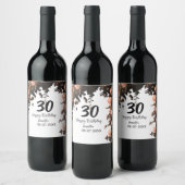 ピンクのバラのヴィンテージモダンの花30歳の誕生日 ワインラベル (ボトル)