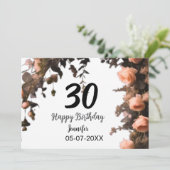 ピンクのバラのヴィンテージモダンの花30歳の誕生日 招待状 (スタンド正面)