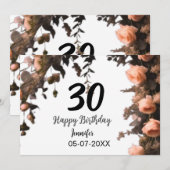 ピンクのバラのヴィンテージモダンの花30歳の誕生日 招待状 (正面/裏面)