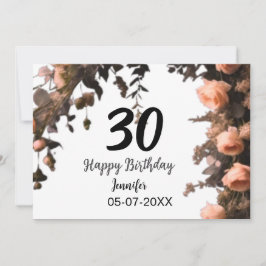 ピンクのバラのヴィンテージモダンの花30歳の誕生日 招待状