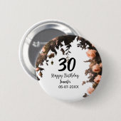 ピンクのバラのヴィンテージモダンの花30歳の誕生日 缶バッジ (正面&裏面)