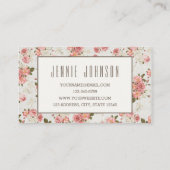 ピンクのバラのヴィンテージ花パターン名刺 名刺 (裏面)