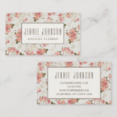 ピンクのバラのヴィンテージ花パターン名刺 名刺 (正面/裏面)