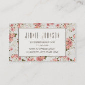 ピンクのバラのヴィンテージ花パターン名刺 名刺 (裏面)