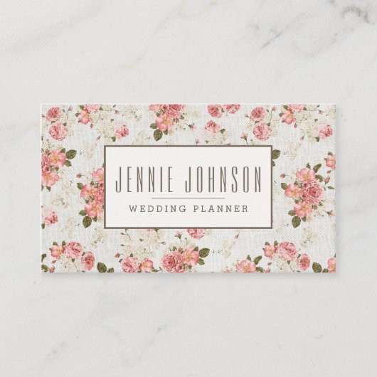ピンクのバラのヴィンテージ花パターン名刺 名刺 (正面)