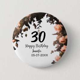 ピンクのバラのヴィンテージ フラワー モダン 30歳の誕生日 缶バッジ