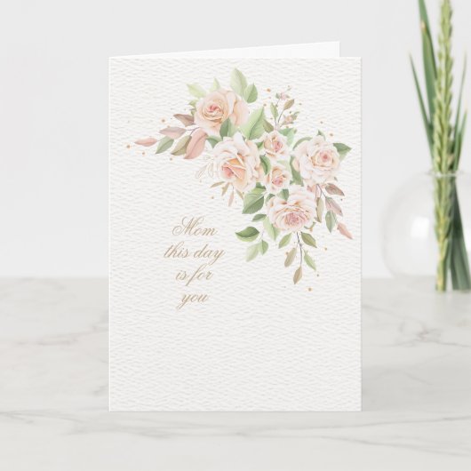 ピンクのバラの三日月型 母の日グリーティングカード カード (正面)