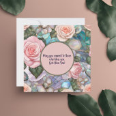 ピンクのバラの上に虹色の小石恵み シーズンカード