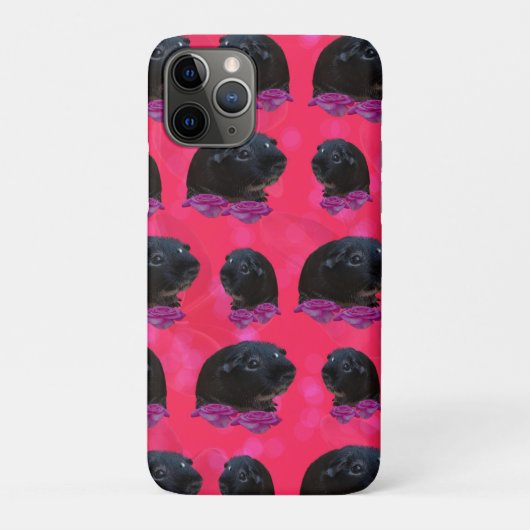 ピンクのバラの上に黒いギニかわいらしンピッグ Case-Mate iPhoneケース (裏)