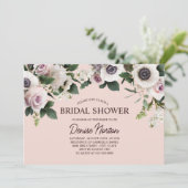ピンクのバラの上の白いアネモネのブライダルシャワー 招待状 (スタンド正面)