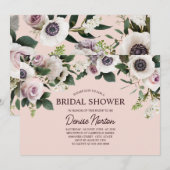 ピンクのバラの上の白いアネモネのブライダルシャワー 招待状 (正面/裏面)