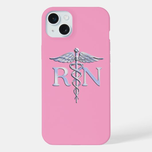 ピンクのバラの上の看護師・RNカドゥケウス iPhoneケース (裏面)
