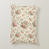 ピンクのバラの上クリームヴィンテージアクセント枕 アクセントクッション (裏面(縦))